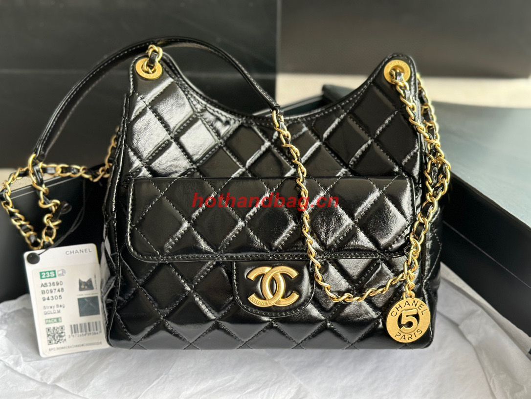 CHANEL 2023 HANDBAG Shiny Calfskin AS3609 Black & gold-Tone Metal