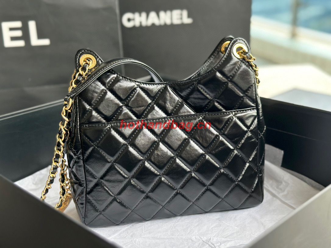 CHANEL 2023 HANDBAG Shiny Calfskin AS3609 Black & gold-Tone Metal