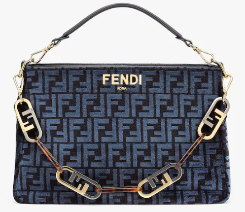 Fendi O Lock Zipper Dark blue tapestry fabric bag 8BR805A