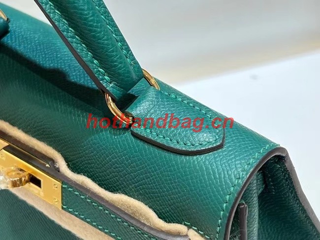 Hermes Kelly 20cm Shoulder Bags Epsom KL2750 Lake green&gold