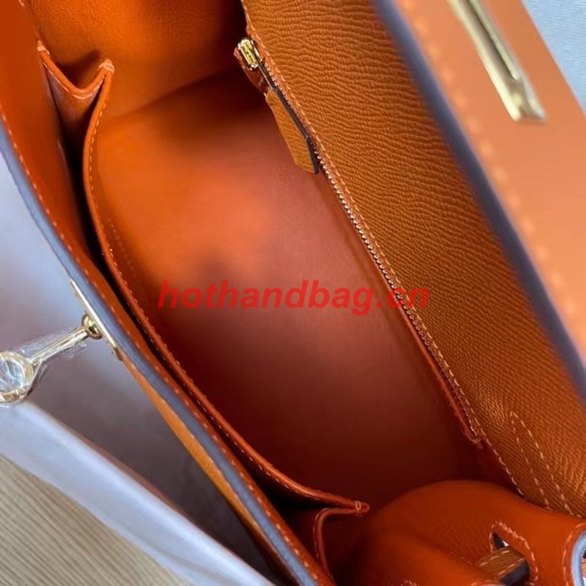 Hermes Kelly 25cm Shoulder Bags Epsom KL2755 orange&gold-Tone Metal