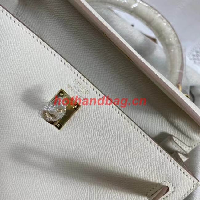 Hermes Kelly 25cm Shoulder Bags Epsom KL2755 white&gold