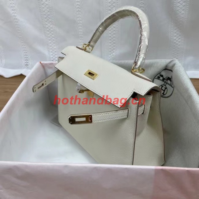 Hermes Kelly 25cm Shoulder Bags Epsom KL2755 white&gold