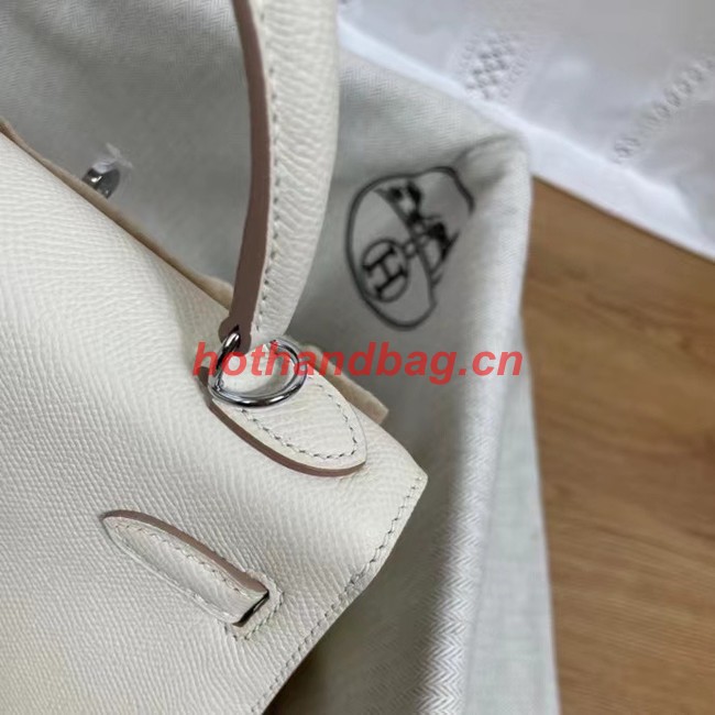 Hermes Kelly 25cm Shoulder Bags Epsom KL2755 white&silver-Tone Metal