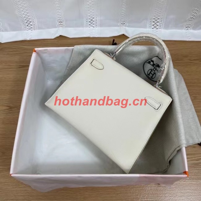 Hermes Kelly 25cm Shoulder Bags Epsom KL2755 white&silver-Tone Metal