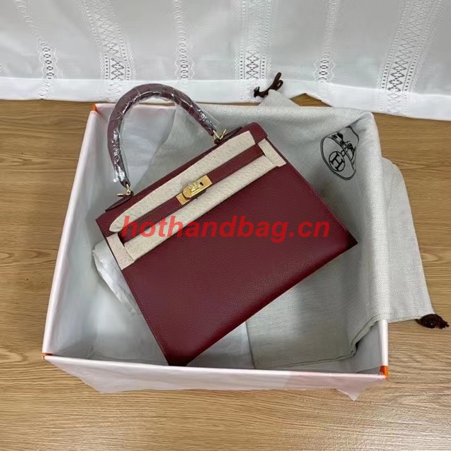 Hermes Kelly 25cm Shoulder Bags Epsom KL2755 Burgundy&gold-Tone Metal