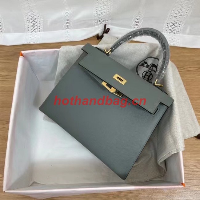 Hermes Kelly 25cm Shoulder Bags Epsom KL2755 Fog blue&gold-Tone Metal