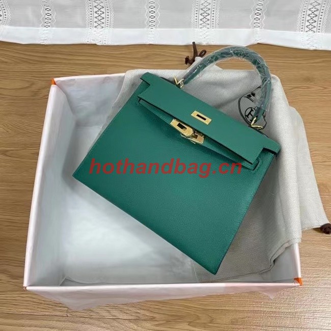 Hermes Kelly 25cm Shoulder Bags Epsom KL2755 Lake green&gold-Tone Metal