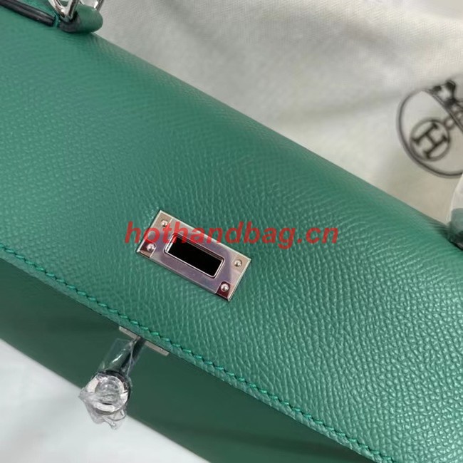 Hermes Kelly 25cm Shoulder Bags Epsom KL2755 Lake green&silver-Tone Metal