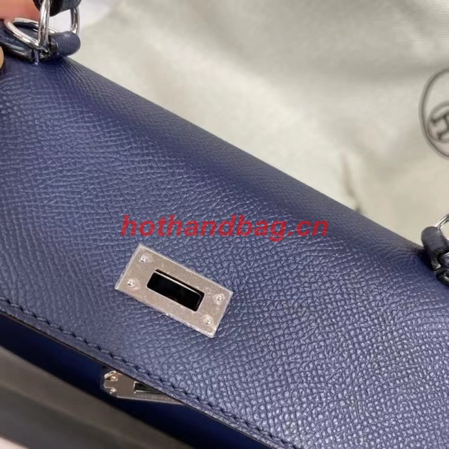 Hermes Kelly 25cm Shoulder Bags Epsom KL2755 Royal blue&silver-Tone Metal