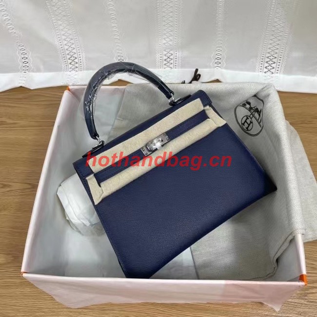 Hermes Kelly 25cm Shoulder Bags Epsom KL2755 Royal blue&silver-Tone Metal