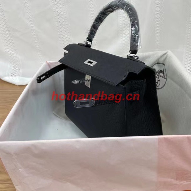 Hermes Kelly 25cm Shoulder Bags Epsom KL2755 black&silver-Tone Metal