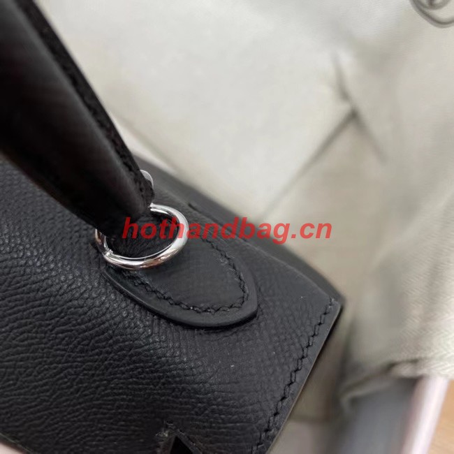 Hermes Kelly 25cm Shoulder Bags Epsom KL2755 black&silver-Tone Metal