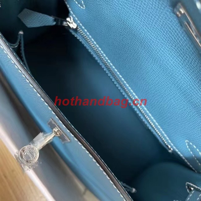 Hermes Kelly 25cm Shoulder Bags Epsom KL2755 blue&silver-Tone Metal