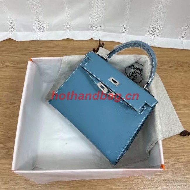 Hermes Kelly 25cm Shoulder Bags Epsom KL2755 blue&silver-Tone Metal