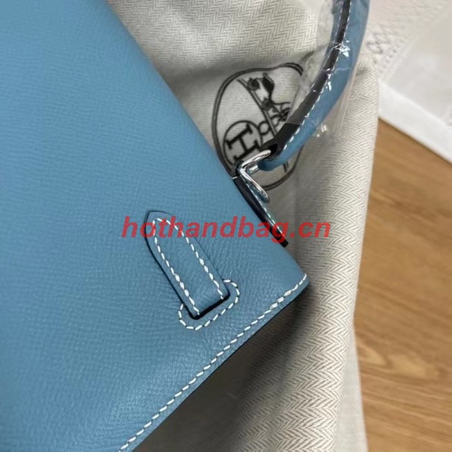 Hermes Kelly 25cm Shoulder Bags Epsom KL2755 blue&silver-Tone Metal