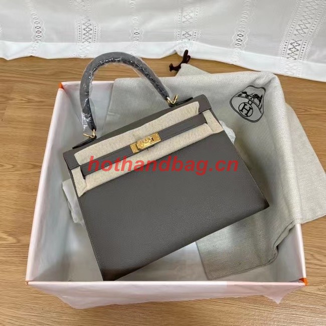 Hermes Kelly 25cm Shoulder Bags Epsom KL2755 dark grey&gold-Tone Metal