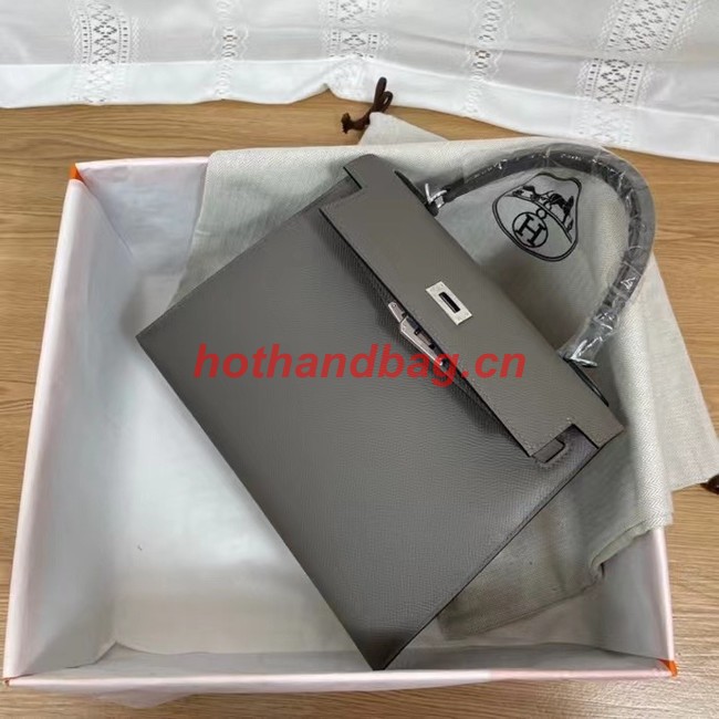 Hermes Kelly 25cm Shoulder Bags Epsom KL2755 dark grey&silver-Tone Metal