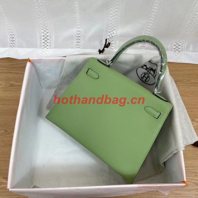 Hermes Kelly 25cm Shoulder Bags Epsom KL2755 green&silver-Tone Metal