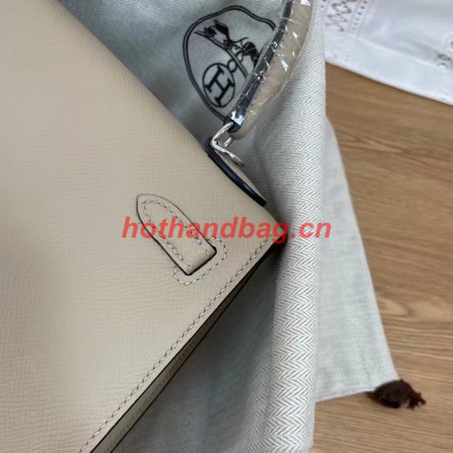 Hermes Kelly 25cm Shoulder Bags Epsom KL2755 light gray&silver-Tone Metal