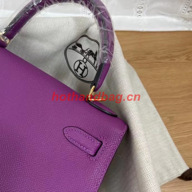 Hermes Kelly 25cm Shoulder Bags Epsom KL2755 purple&gold-Tone Metal