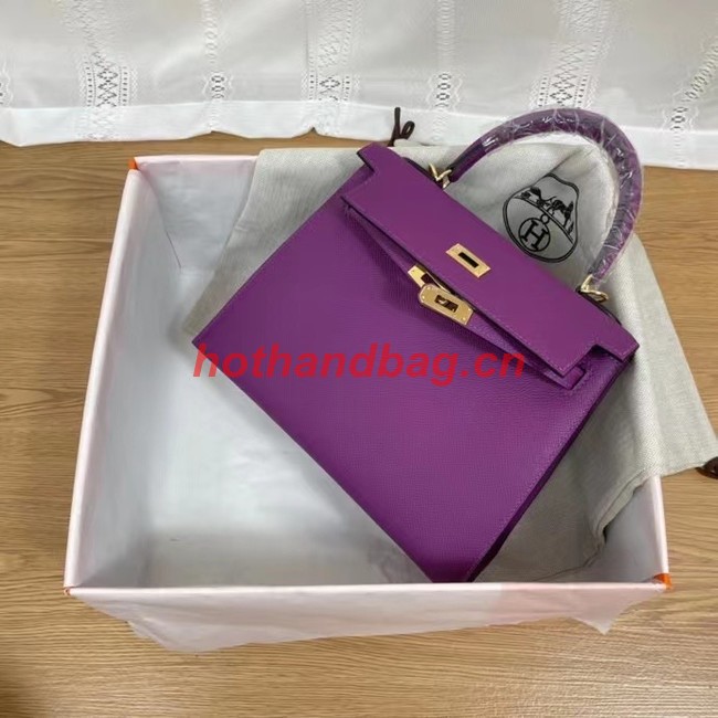 Hermes Kelly 25cm Shoulder Bags Epsom KL2755 purple&gold-Tone Metal