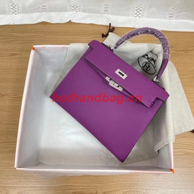 Hermes Kelly 25cm Shoulder Bags Epsom KL2755 purple&silver-Tone Metal