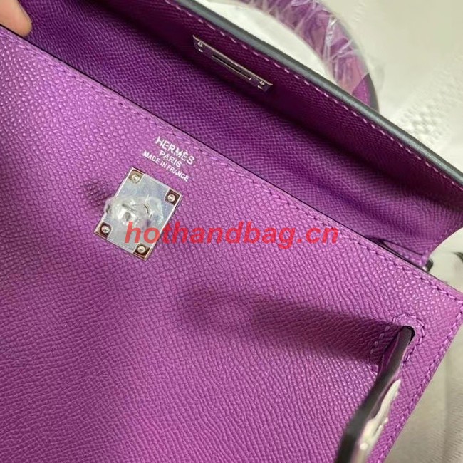 Hermes Kelly 25cm Shoulder Bags Epsom KL2755 purple&silver-Tone Metal