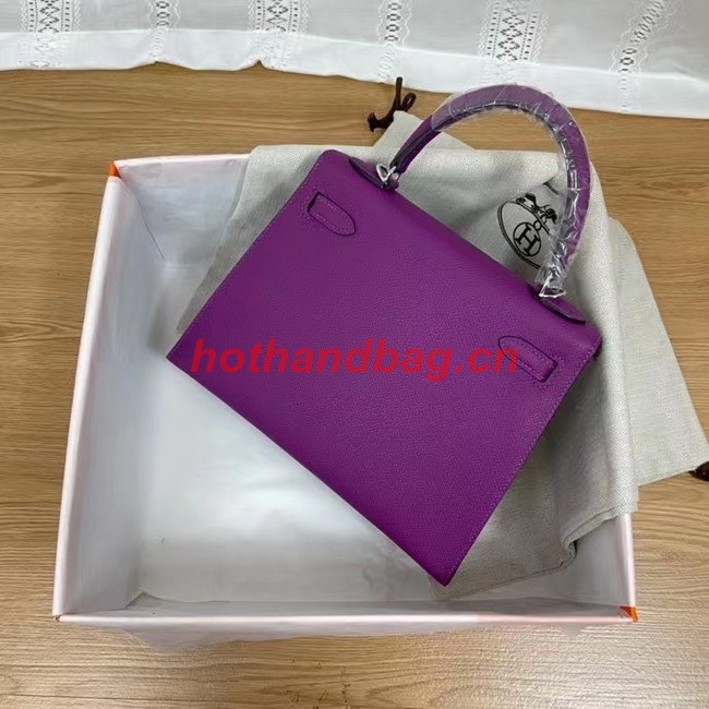 Hermes Kelly 25cm Shoulder Bags Epsom KL2755 purple&silver-Tone Metal