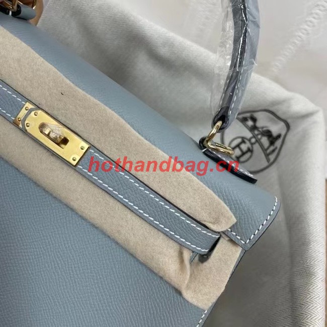 Hermes Kelly 25cm Shoulder Bags Epsom KL2755 sky blue&gold-Tone Metal