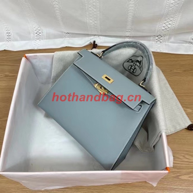 Hermes Kelly 25cm Shoulder Bags Epsom KL2755 sky blue&gold-Tone Metal