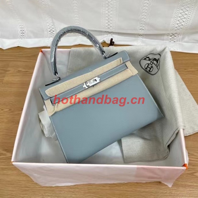 Hermes Kelly 25cm Shoulder Bags Epsom KL2755 sky blue&silver-Tone Metal