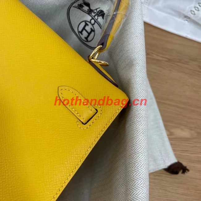 Hermes Kelly 25cm Shoulder Bags Epsom KL2755 yellow&gold-Tone Metal