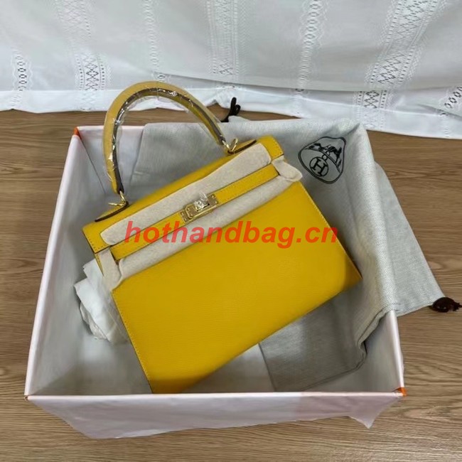 Hermes Kelly 25cm Shoulder Bags Epsom KL2755 yellow&gold-Tone Metal