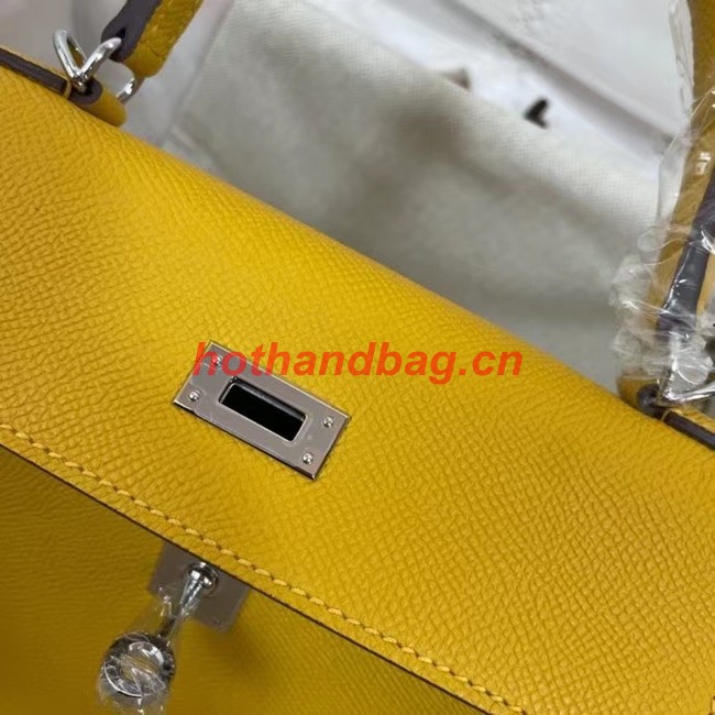 Hermes Kelly 25cm Shoulder Bags Epsom KL2755 yellow&silver-Tone Metal