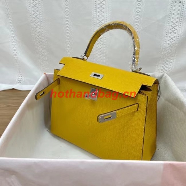 Hermes Kelly 25cm Shoulder Bags Epsom KL2755 yellow&silver-Tone Metal