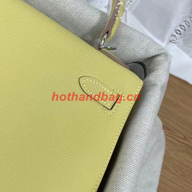 Hermes Kelly 25cm Shoulder Bags Epsom KL2755 yellow&silver-Tone Metal