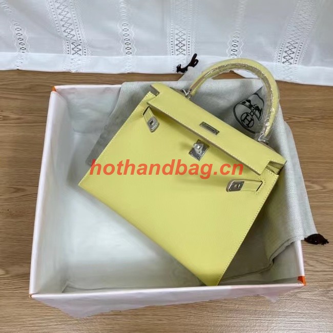 Hermes Kelly 25cm Shoulder Bags Epsom KL2755 yellow&silver-Tone Metal