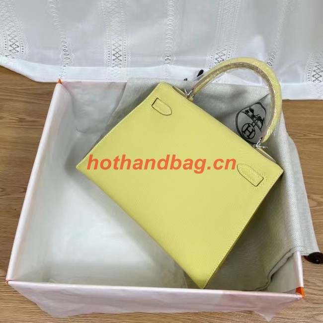 Hermes Kelly 25cm Shoulder Bags Epsom KL2755 yellow&silver-Tone Metal