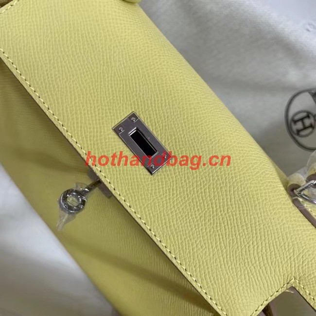 Hermes Kelly 25cm Shoulder Bags Epsom KL2755 yellow&silver-Tone Metal