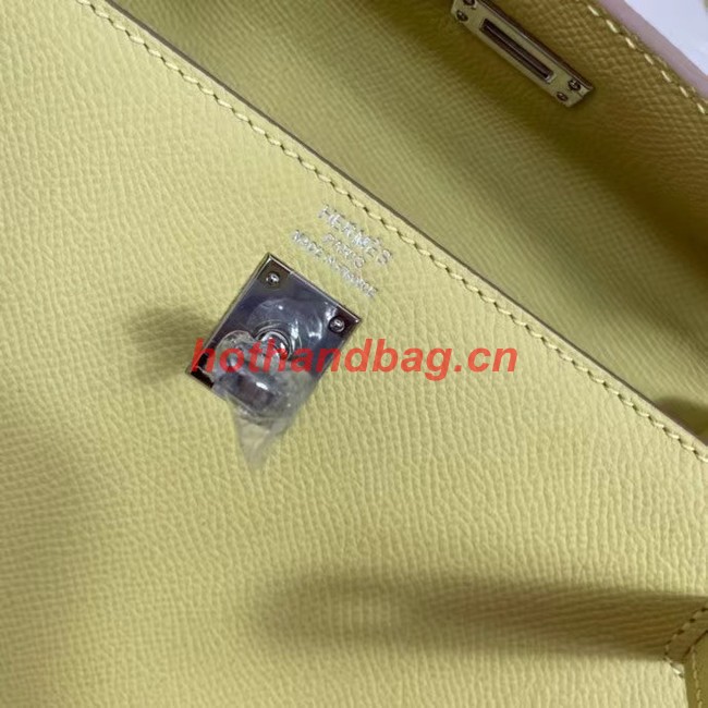 Hermes Kelly 25cm Shoulder Bags Epsom KL2755 yellow&silver-Tone Metal