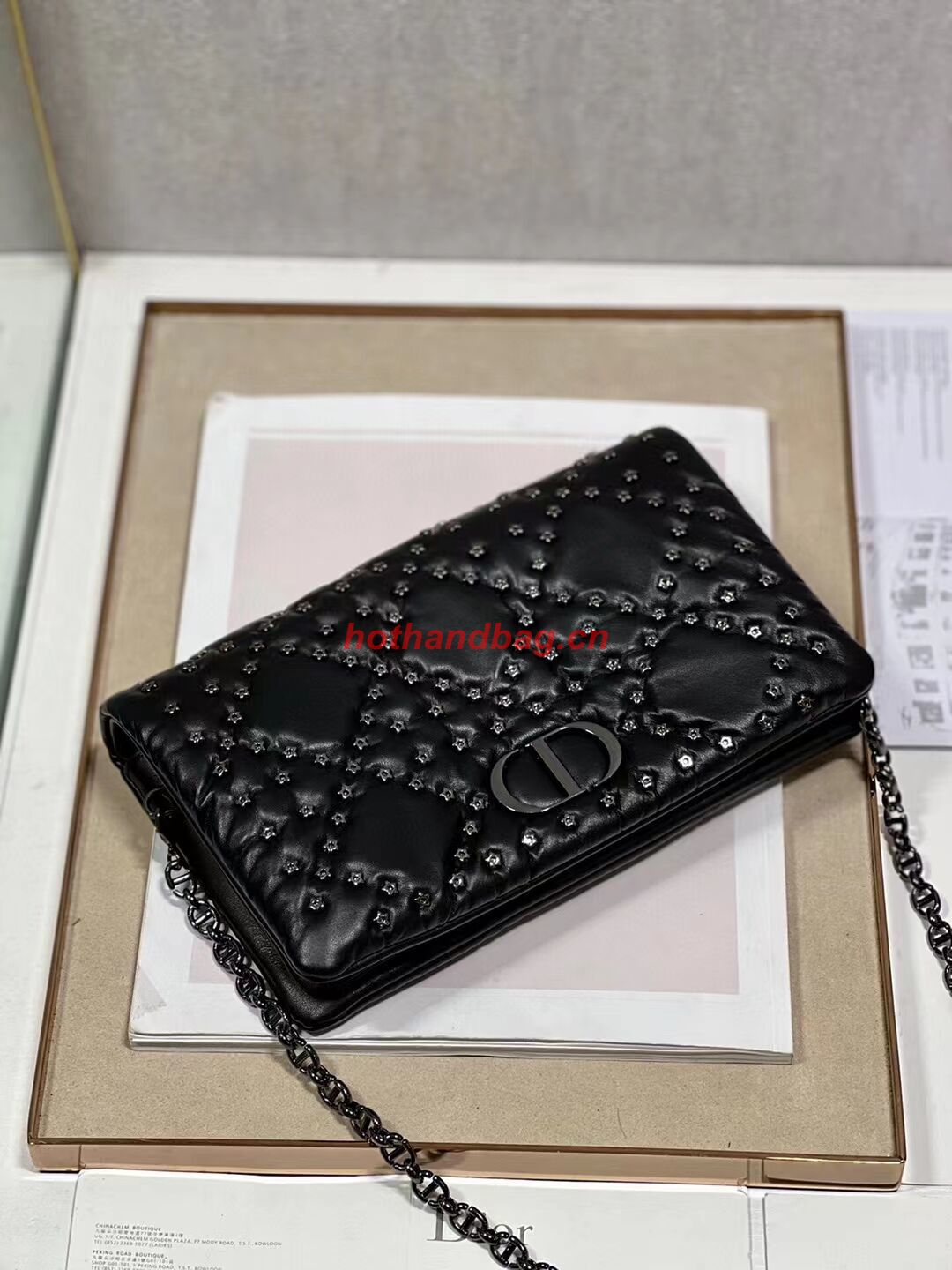 DIOR CARO MACROCANNAGE POUCH Macrocannage Calfskin with Star Motif S5135BB black