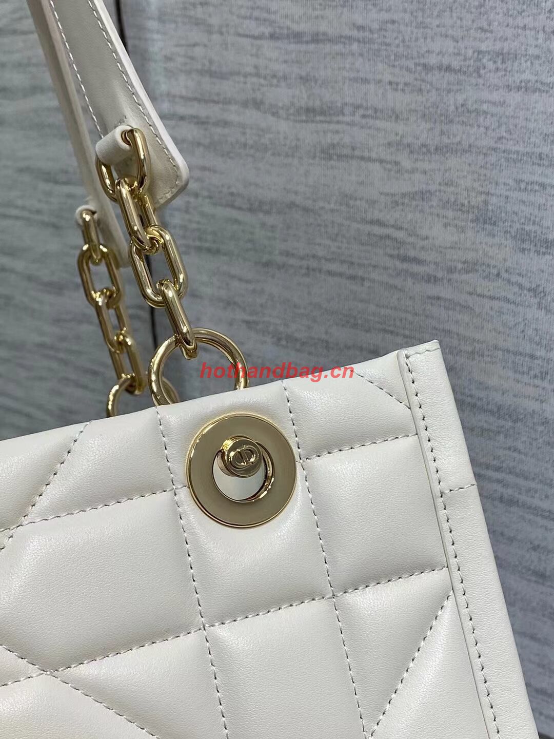 SMALL DIOR ESSENTIAL TOTE BAG Hazelnut Archicannage Calfskin M87211 WHITE