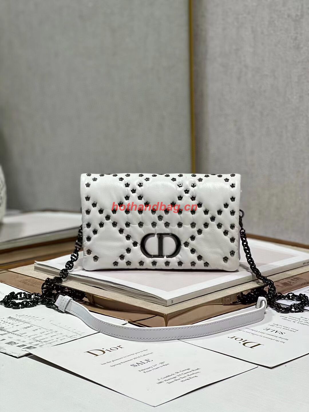 DIOR CARO MACROCANNAGE POUCH Latte Macrocannage Calfskin with Star Motif S5135UNH