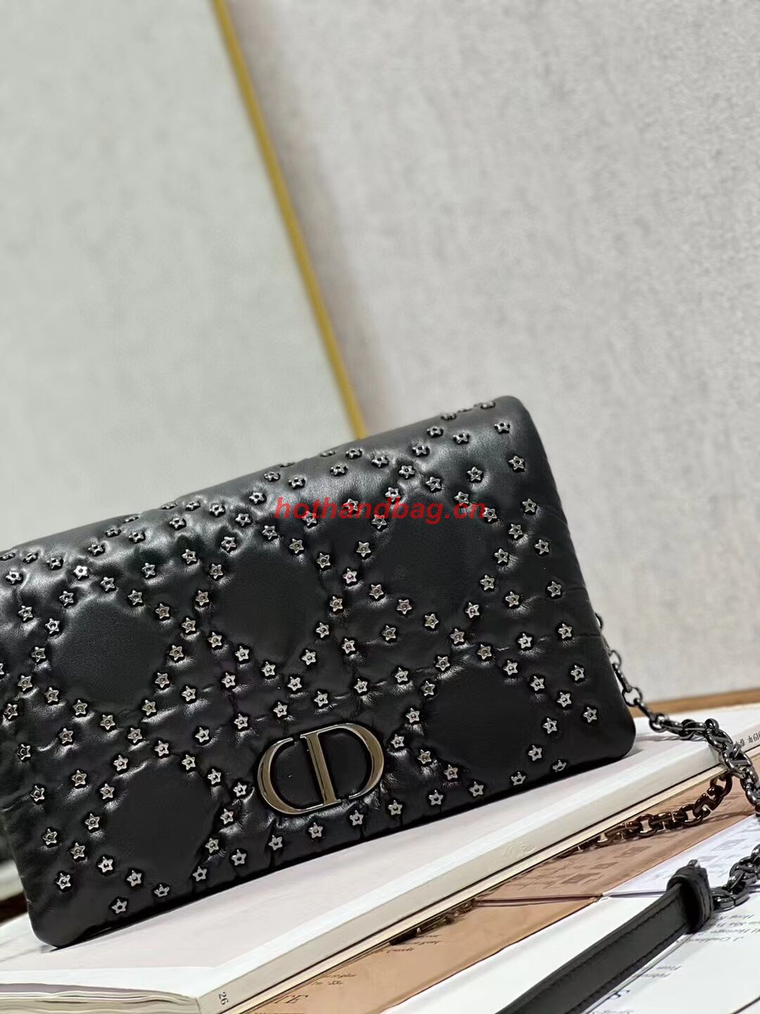 DIOR CARO MACROCANNAGE POUCH Macrocannage Calfskin with Star Motif S5135UNH black