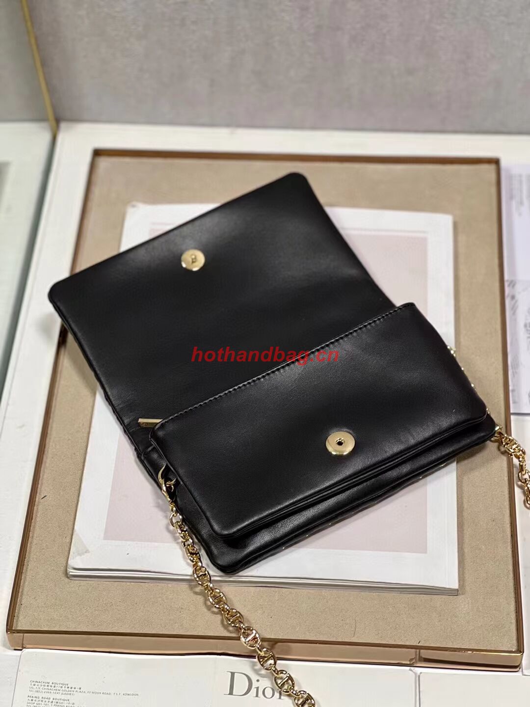 DIOR CARO MACROCANNAGE POUCH Macrocannage Calfskin with Star Motif S5135UNH black&gold