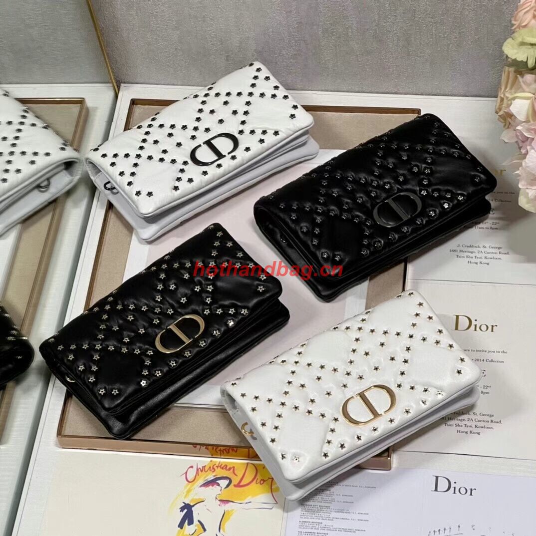 DIOR CARO MACROCANNAGE POUCH Macrocannage Calfskin with Star Motif S5135UNH black&gold