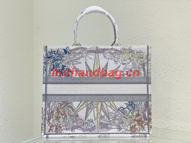 LARGE DIOR BOOK TOTE White Multicolor Reve dInfini Embroidery M1286Z