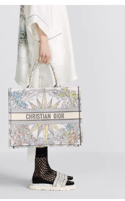 LARGE DIOR BOOK TOTE White Multicolor Reve dInfini Embroidery M1286Z