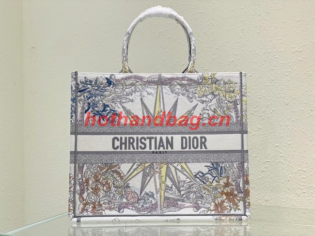 LARGE DIOR BOOK TOTE White Multicolor Reve dInfini Embroidery M1286Z